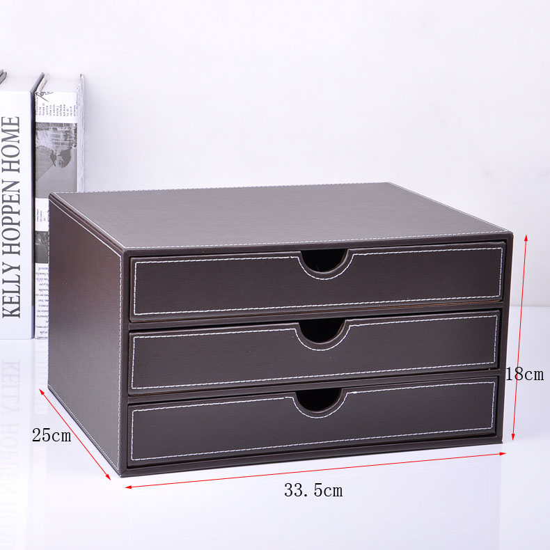 Luxury Brown Leather Office File Drawer Box