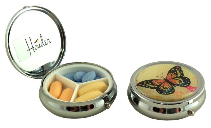 Custom Logo Round Metal Pill Box, 3 Days Pill Box