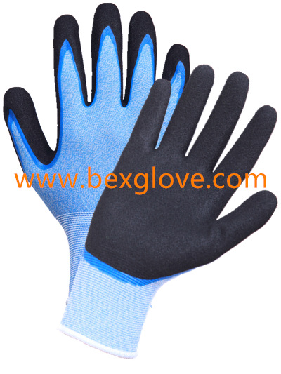 15 Gauge Anti- Microbial Liner, Nitrile Coating, Double Coated, Sandy Finish Work Glove