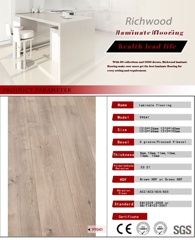 HDF White Oak Vinyl U-Grooved Wood Wooden Laminated Laminate Flooring