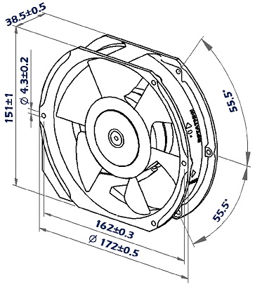 172mmx151mmx38mm Aluminum Housing, Steel Impeller DC17238 Axial Fan