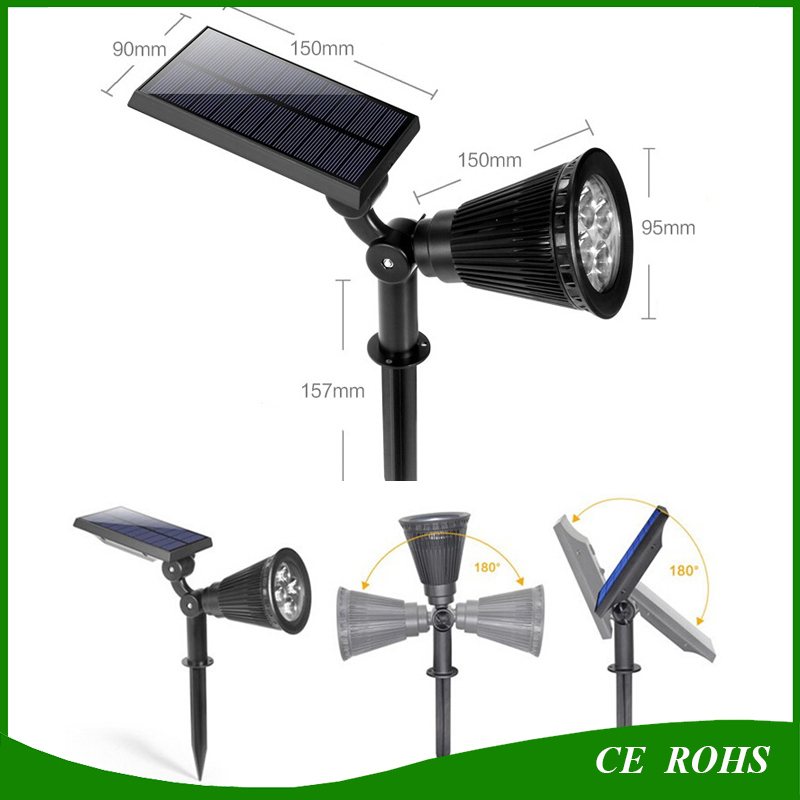 Garden Lawn Solar Lamp Waterproof LED Light Wall Spotlights with Ground Spike