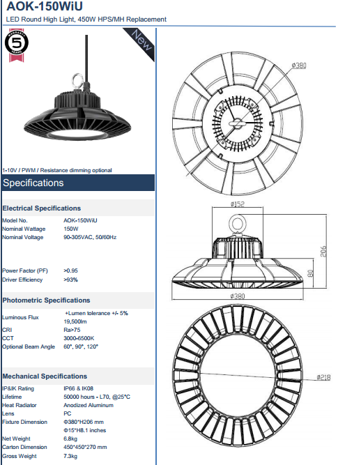 120W Industrial UFO LED Light Shenzhen LED Hi Bay 200W