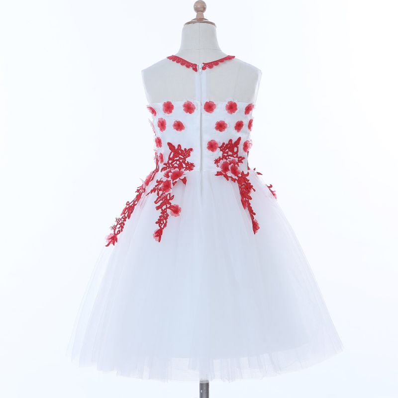 White/Red Flower Girl Dress for Wedding and Ceremonial