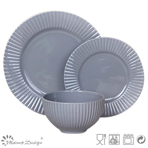 18PCS Embossed with Stripe Ceramic Dinner Set