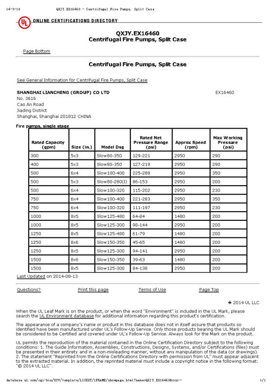 UL List Centrifugal Fire Fighting Water Pump