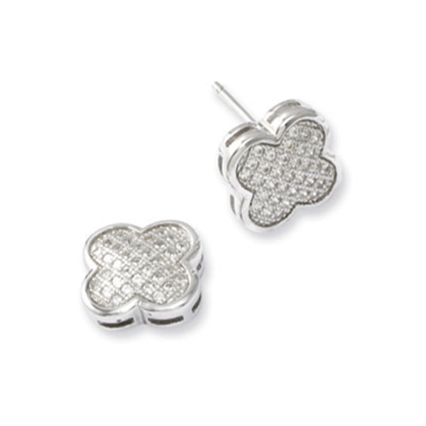 Sterling Silver Micro Pave Set CZ Clover Stud Earrings