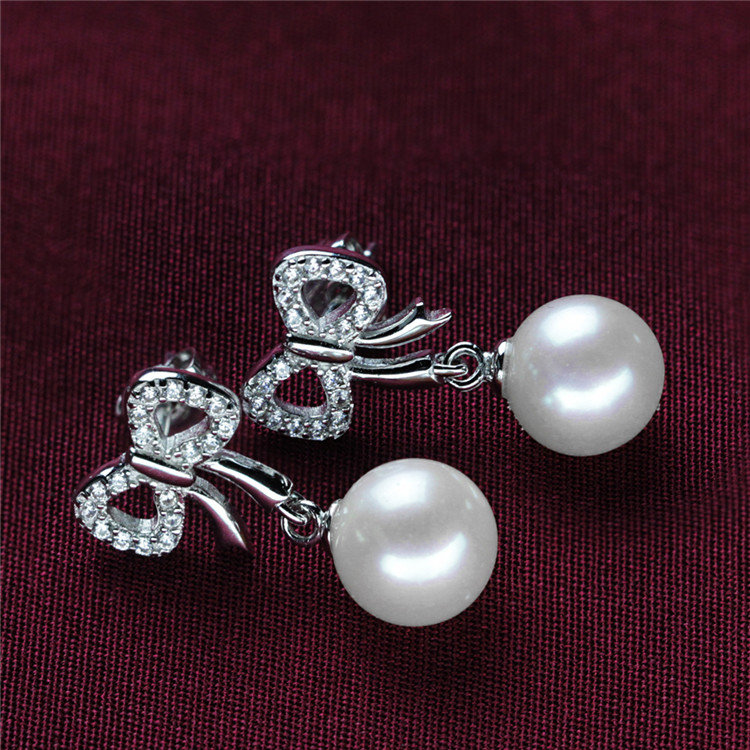 Round 925 Silver Natural Beautiful Bowknot Earring Pearl