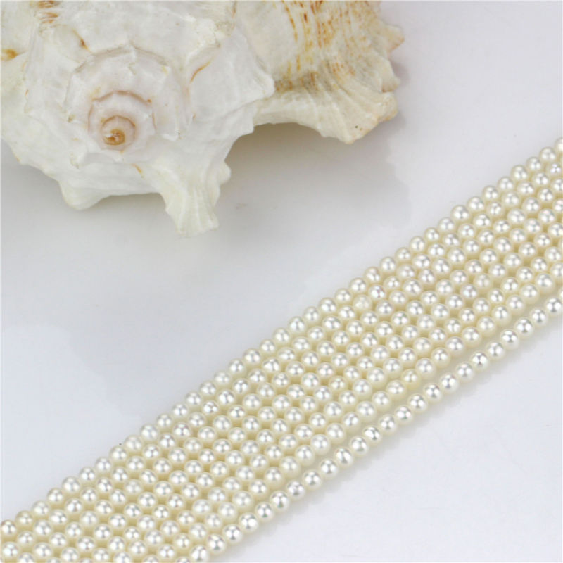 White Loose Pearl Strand 3-4mm AA Perfect Round White Loose Pearl Strand