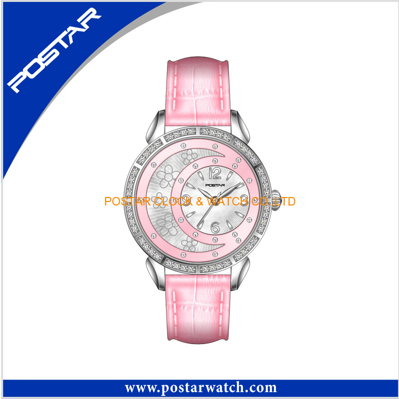 Ladies Fashion Unique Decorate Quartz Watch with Genunie Leather