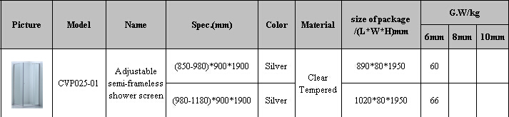 Hot Selling Semi-Frameless Shower screen in Australia (A-CVP025-01)