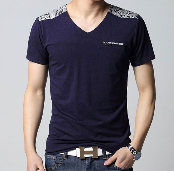 Fashion V Neck Fitted Top Quality Cotton Wholesale Men T Shirt