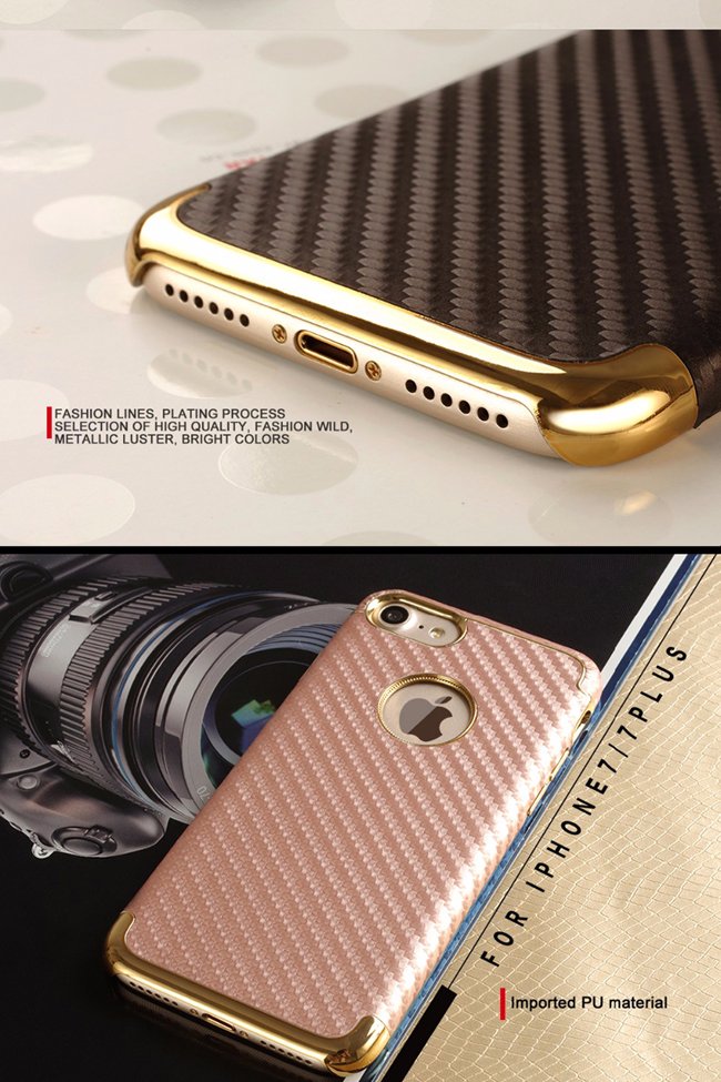 Gold Plated Luxury PC Carbon Fiber Phone Cover Case for iPhone 7 7plus