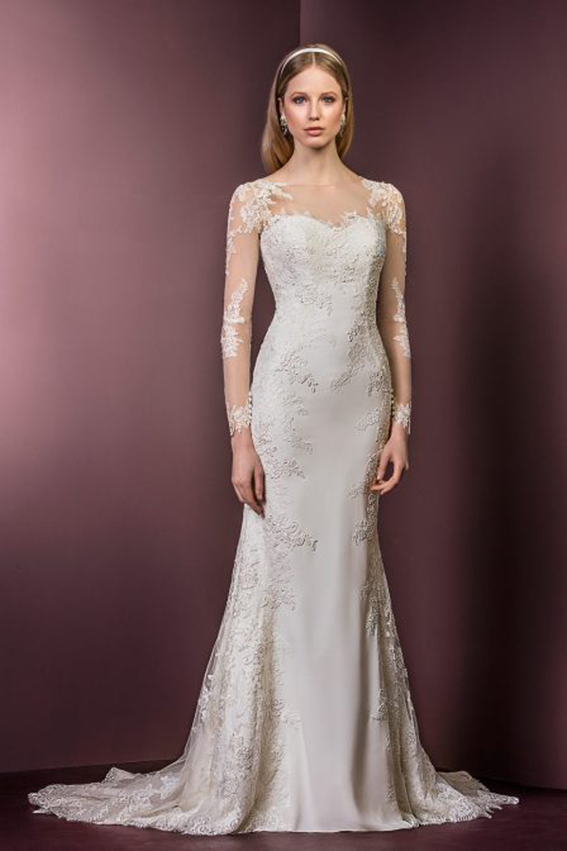 Dreamy All-Over Illusion Sleeves Decorated Lace Wedding Dress