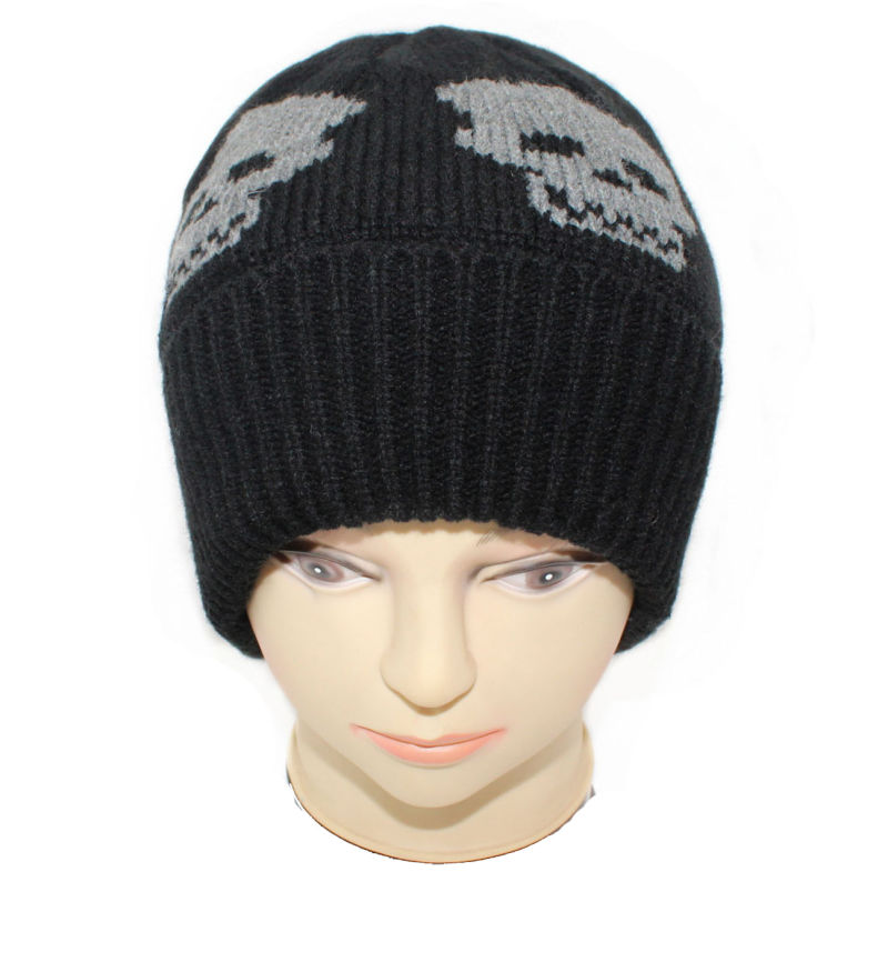 Mens Soft Stretch Slouch Wool Winter Knitted Skull Jacquard Warm Cap Beanie Hat (HW427)