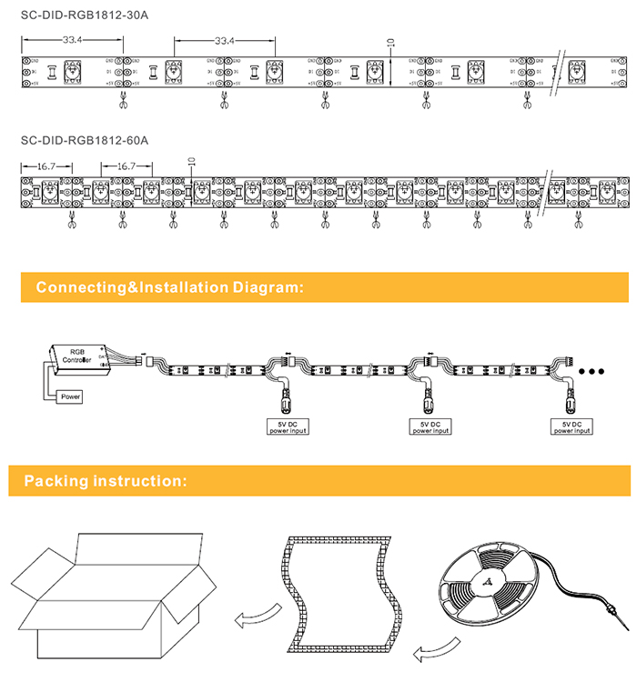 Built-in IC Digital 5050 DC 5V LED Strip, High Brightness LED Strip RGB Signcomplex