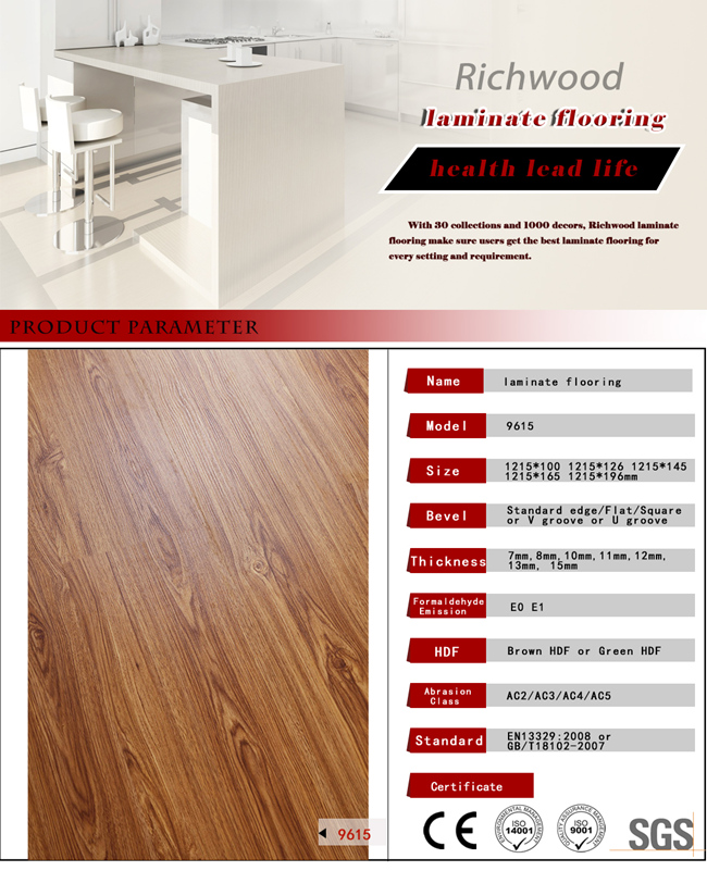 Commercial Parquet Vinyl Wood Wooden Laminate Walnut Waterproof Laminated Flooring