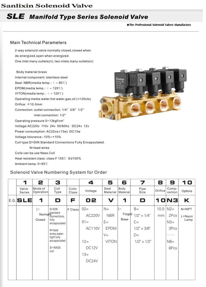 Manifold Type Series 2/2-Way Direct Acting Water Solenoid Valve(SLE)