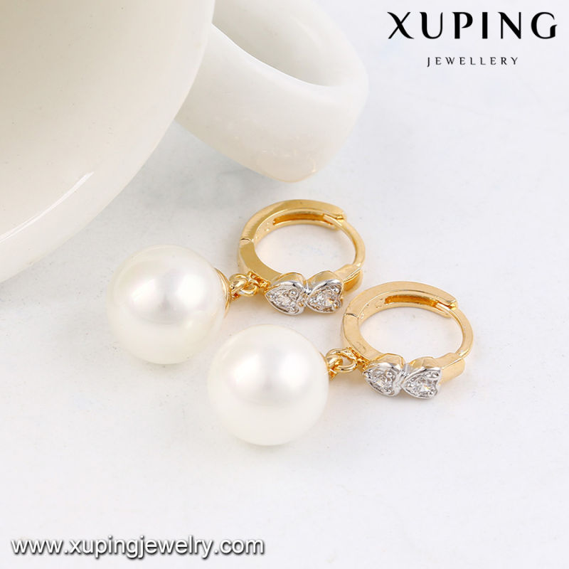 Fashion Nice Two-Stone Round CZ Pearl Jewelry Earring Huggies S 21221