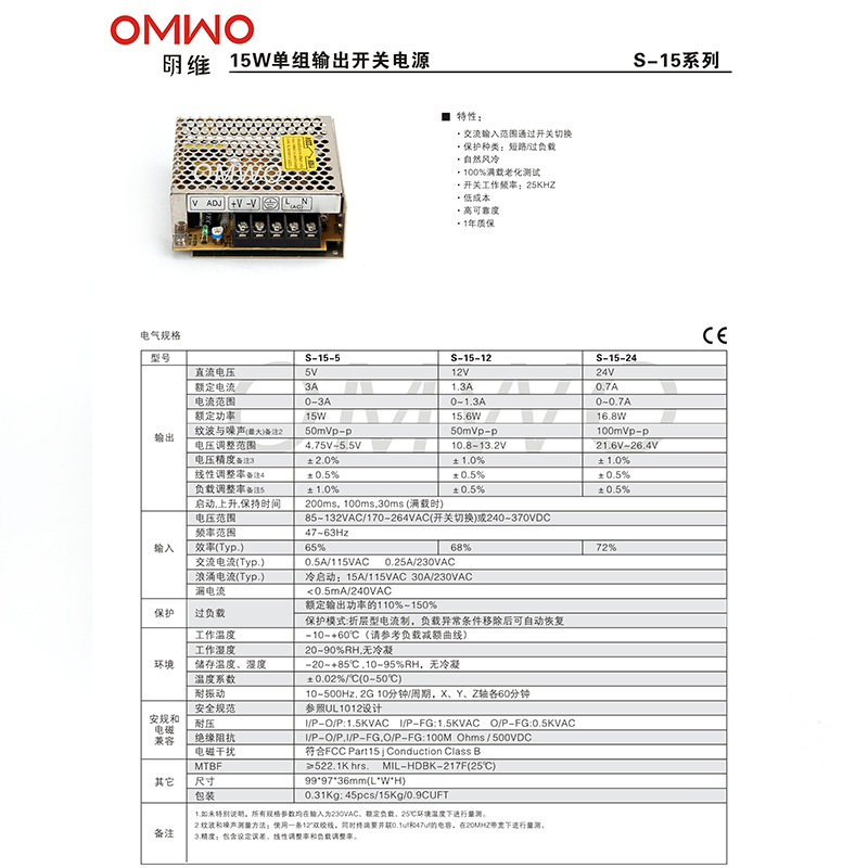 Single Output 24V Switching Power Supply with Ce RoHS