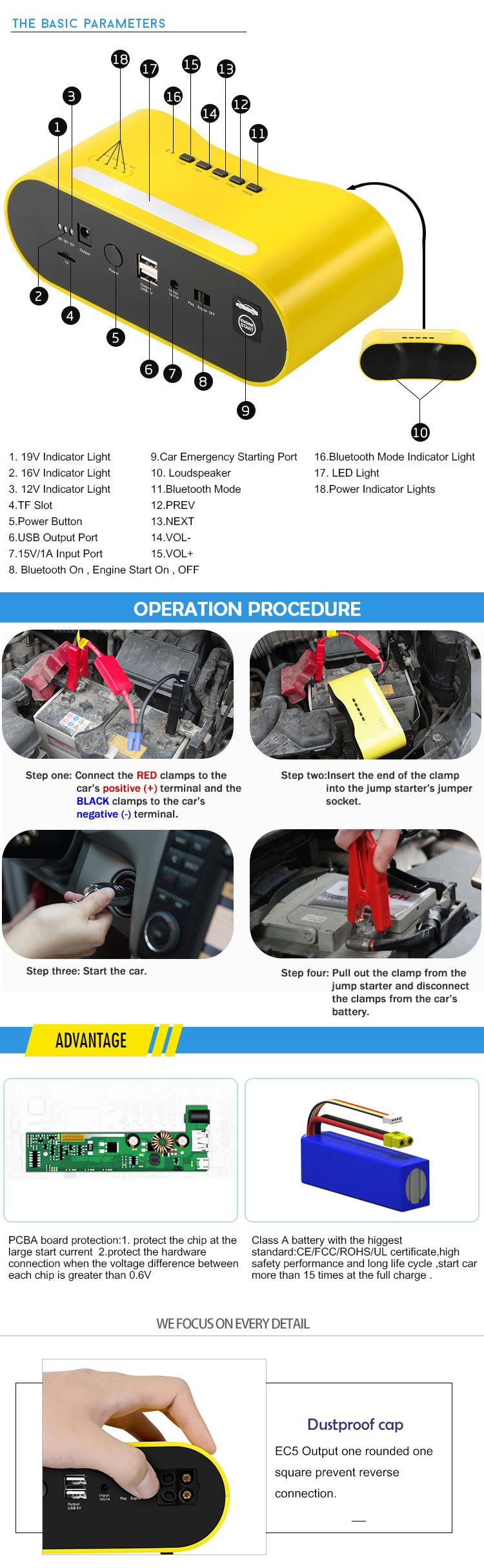 12V Battery Pack Emergency Car Jump Start