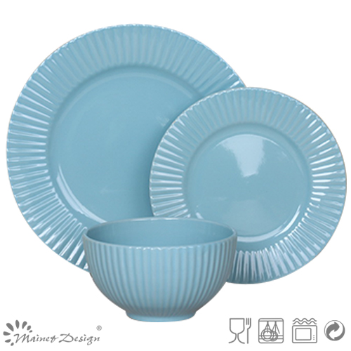 18PCS Embossed with Stripe Ceramic Dinner Set