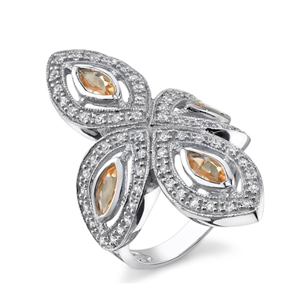 Luxury and Elegant Sterling Silver Ring with Citrine and CZ