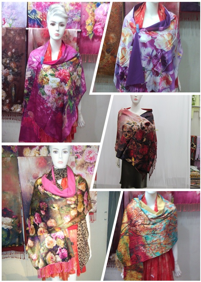 Elegant Print Silk Flower Printing Scarf (C-038)