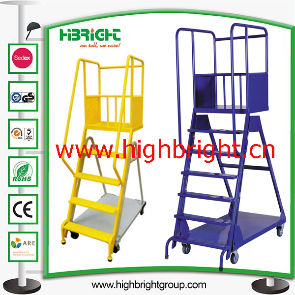 China Factory Steel Warehouse Rolling Step Ladder