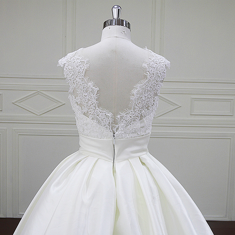 Fancy Beautiful Lace Floor Length Mikado Wedding Dress