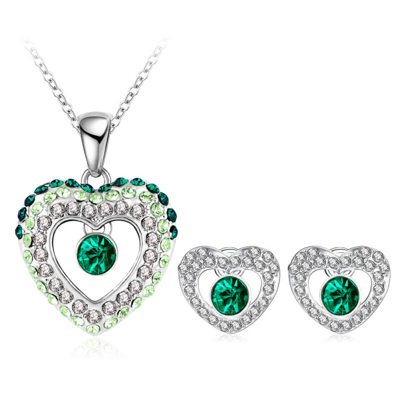 Gradient Double Heart Crystal Love Jewelry Sets 5colors (PCST0002-B)