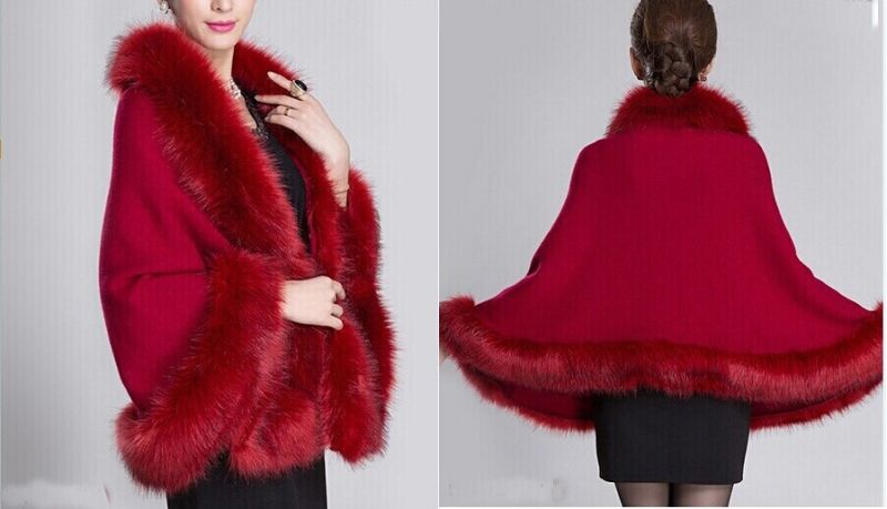 Wool Blend Fur Trim Cape