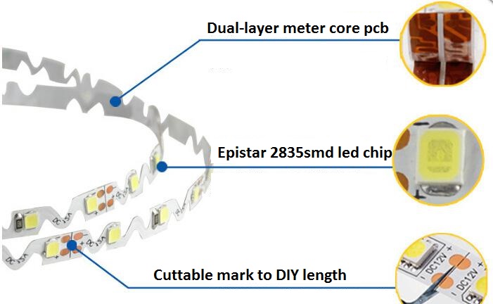 60LEDs Per Meter 12VDC 2835SMD S Shape Zigzag LED Strip