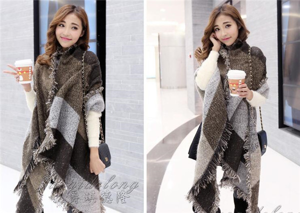 2016 Fashion Ethnic Style Cashmere Warm Fringed Plaid Shawl (50186)