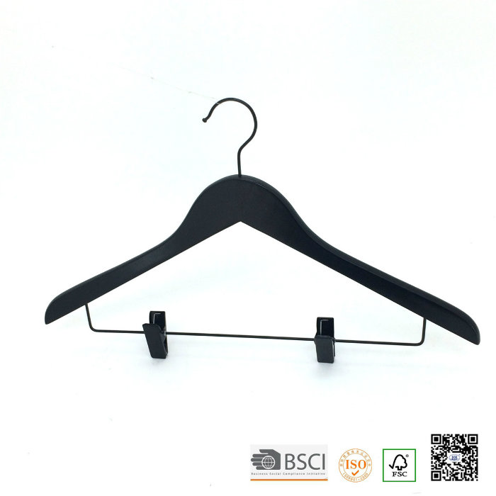 Hh Black Adjustable Clips Wooden Suit Clothes Hangers