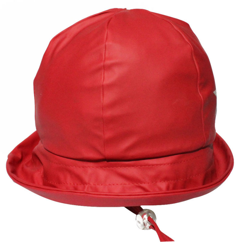 Star Solid Red PU Rain Hat with Strap for Children