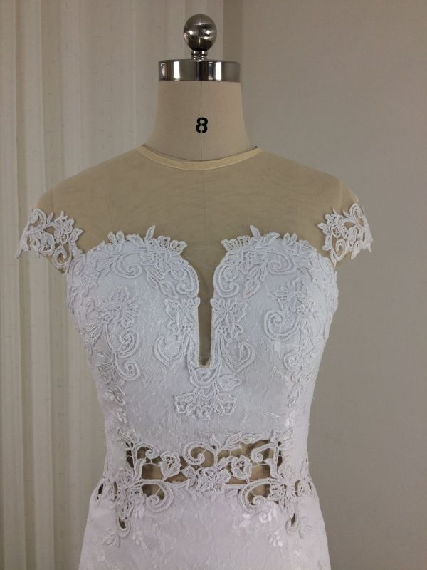 A Line See Through Lace Keyhole Wedding Dress