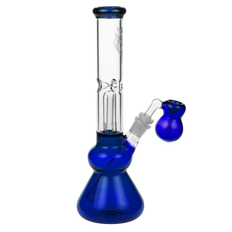 Blue Leaf Glass Beaker Base Ice Smoking Pipes with Precooler (ES-GB-371)