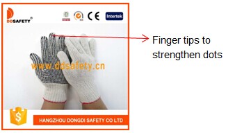 3thread Natural Knit Cotton String PVC Dots Safety Gloves Dkp318