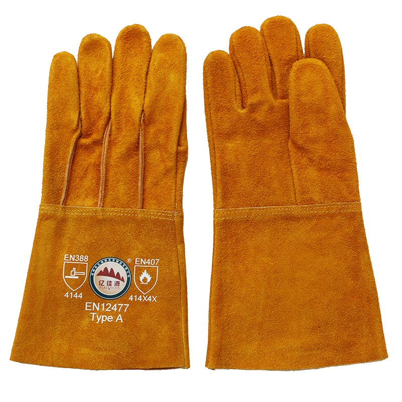 Long Cow Split Leather Welding Hand Protective Gloves From Gaozhou Factory, China