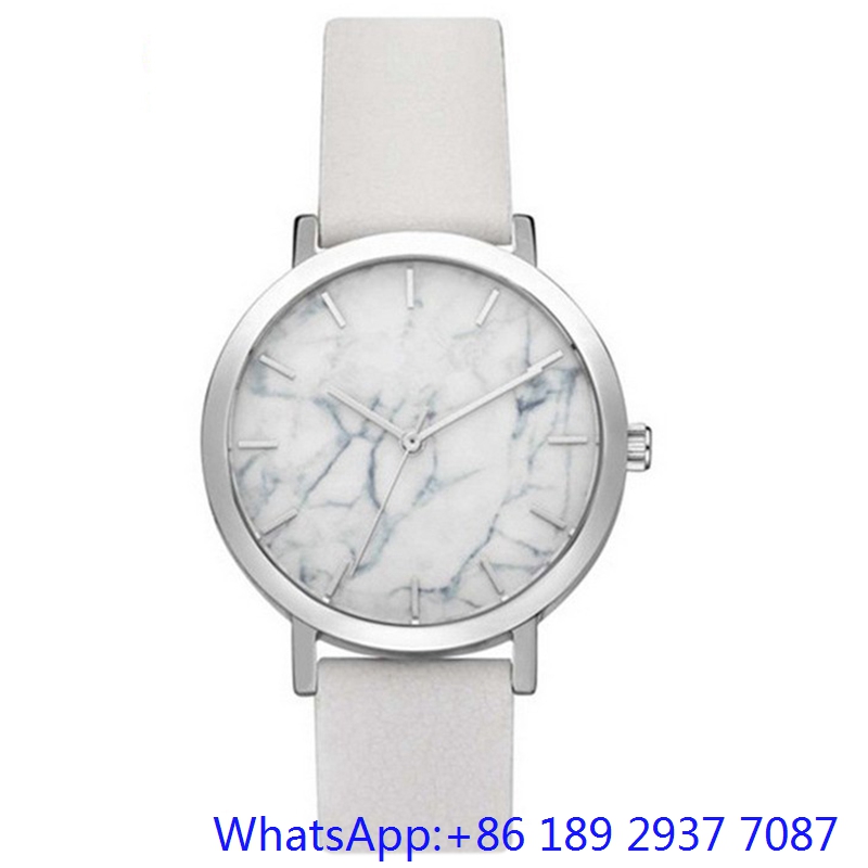 Top-Quality Stainless Steel Watches Whit Marble Dial, Genuine Leather Band Ja-15064