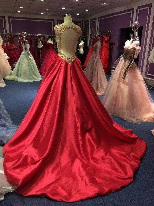 Red Satin Princess Wedding Dress with Delicate Beading Work