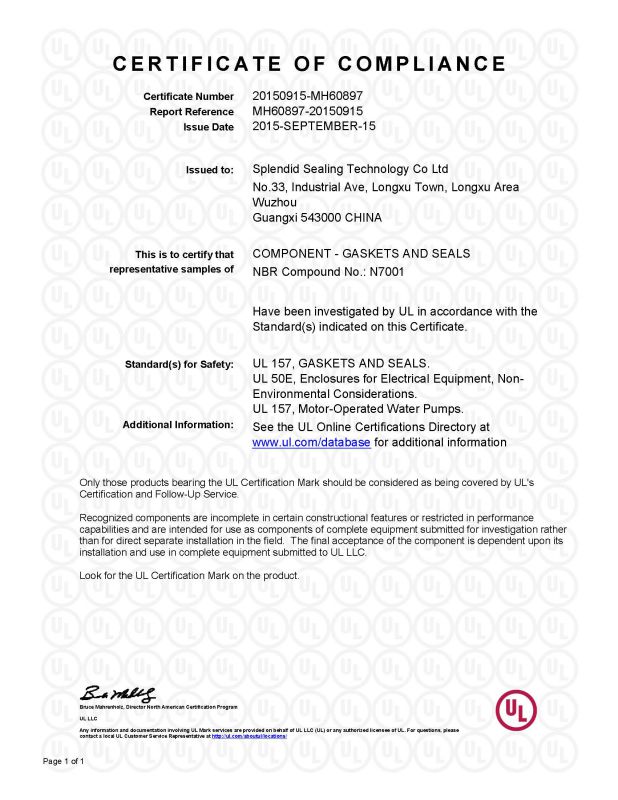 Silicone Rubber Gaskets Sealing Parts with UL Approval