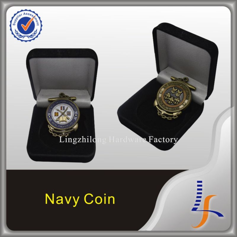 Personalized Navy Coin with Velvet Box Packing