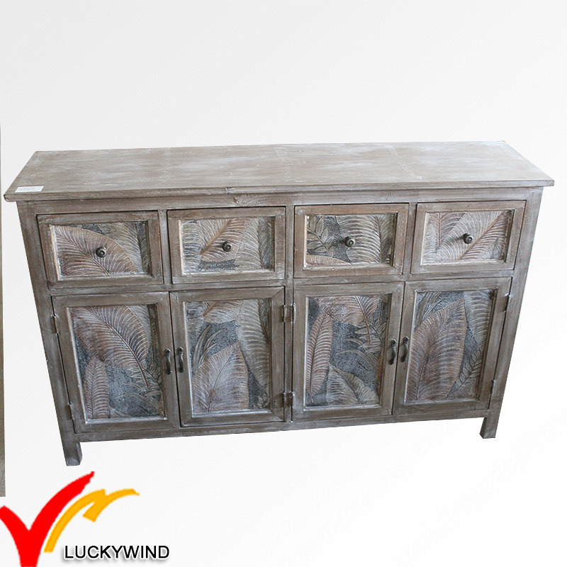 Large 4 Door Rustic Cabinet Distressed Reclaimed Finish Wood Sideboard