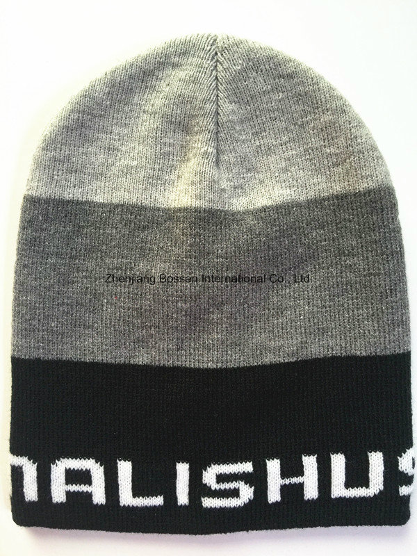 Custom Logo Jacquard Black Grey Snowboard Knit Beanie