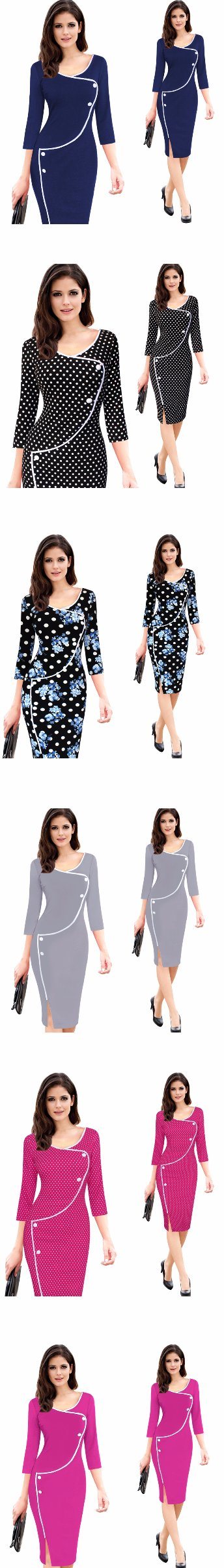 Women Casual Elegant Deep Neck Knee Pencil Women Office Bodycon Dress