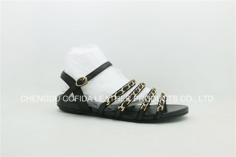 Fashion Simple Flat Leather Lady Sandals