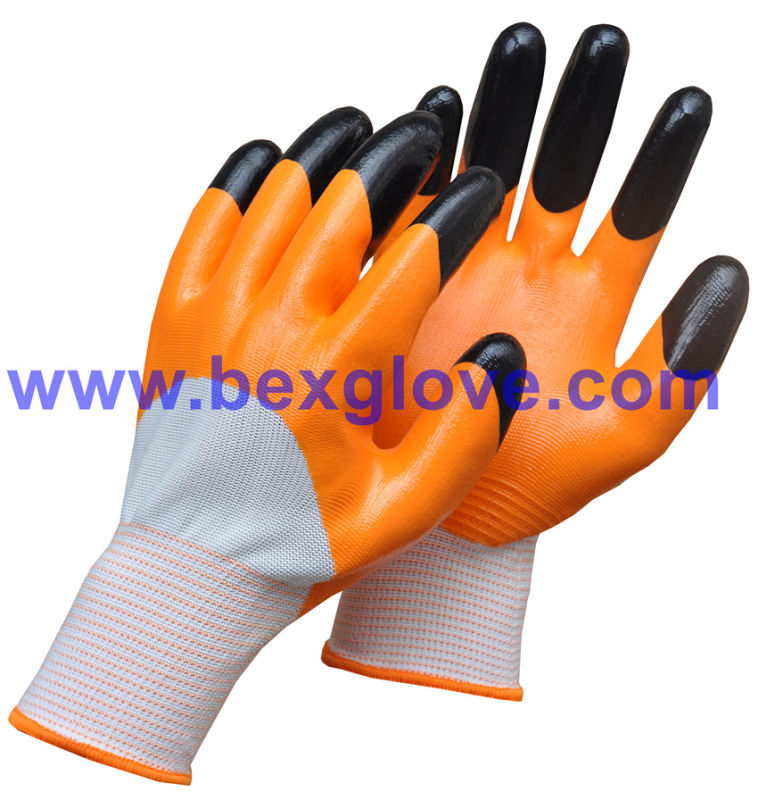13 Gauge Polyester Liner, Nitrile Coating, 3/4 Safety Gloves
