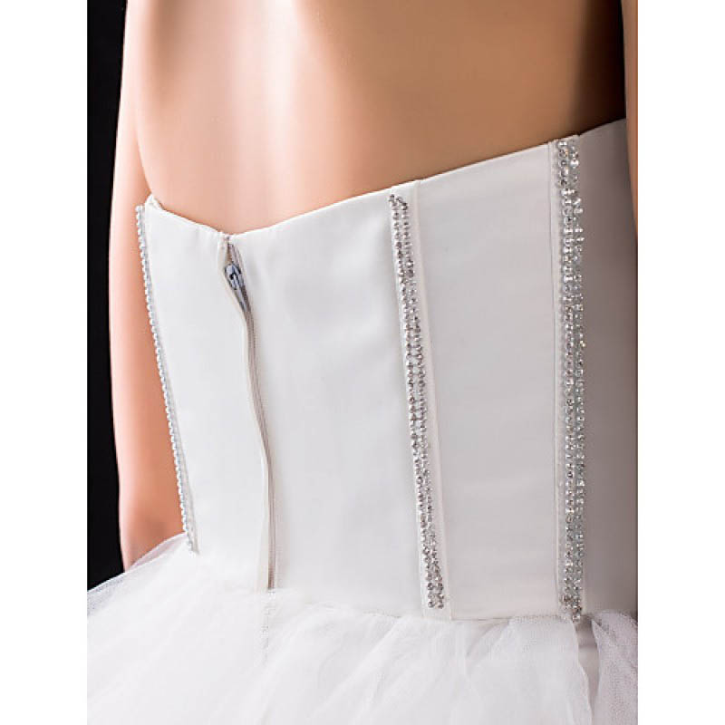 Petite A-Line Strapless Short Knee-Length Satin Tulle Cocktail Party Dress